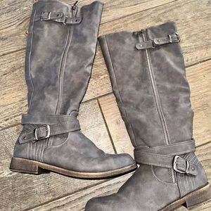 Women's Gray Over-the-Knee Buckle Riding Boots